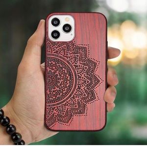 Wood Engraved Case Slim Protective Cover Bumper Case for Apple iPhone 12/12 Pro